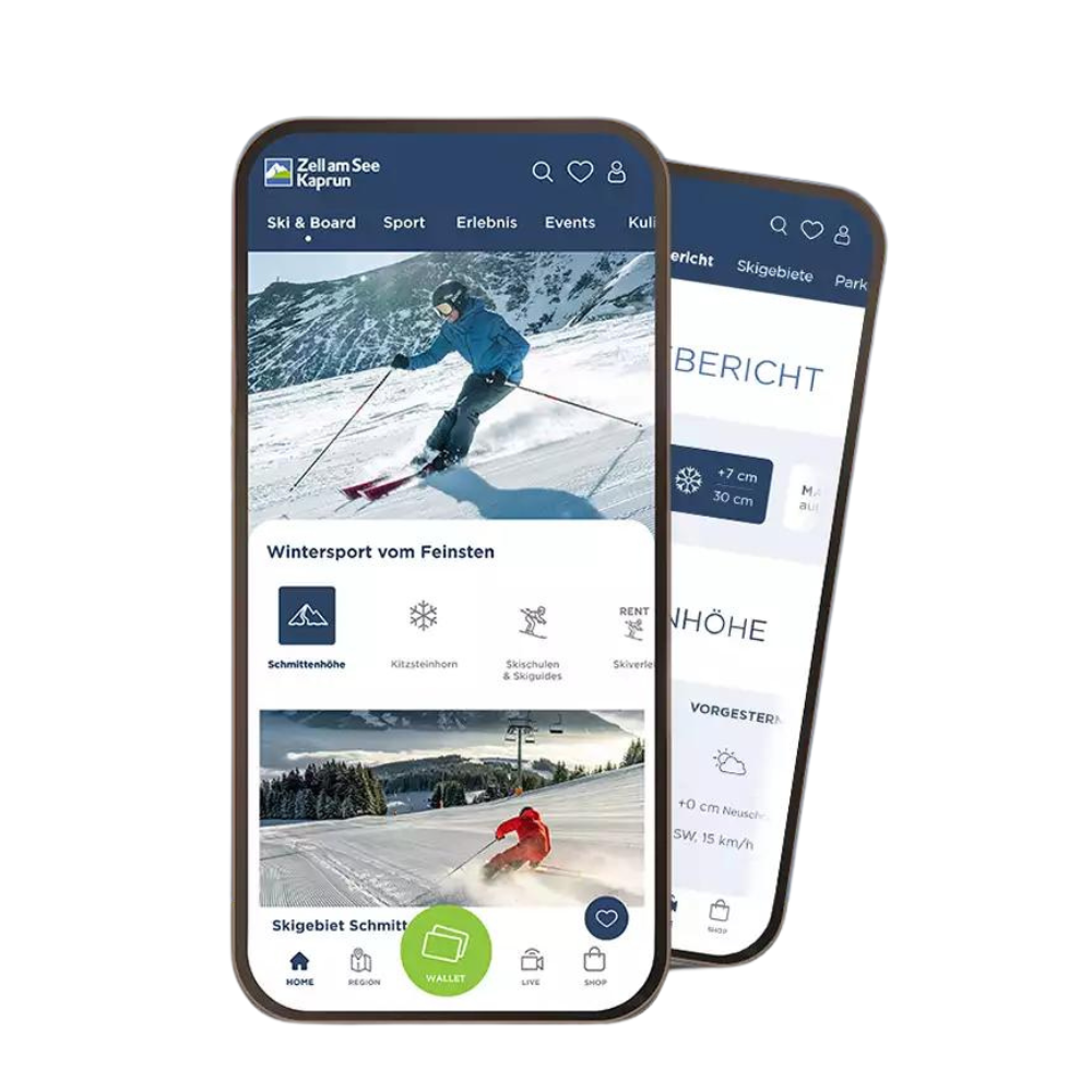 Mobiltelefon mit Vorschau der Zell am See-Kaprun App